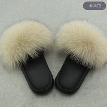 Load image into Gallery viewer, Real Fox Hair Slippers Women Fur Home Fluffy Sliders Winter Plush Furry Summer Flats Sweet Ladies Shoes Large Size 45 Pantufas
