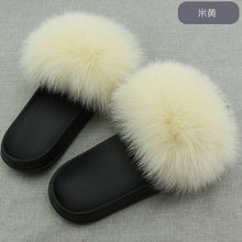 Load image into Gallery viewer, Real Fox Hair Slippers Women Fur Home Fluffy Sliders Winter Plush Furry Summer Flats Sweet Ladies Shoes Large Size 45 Pantufas