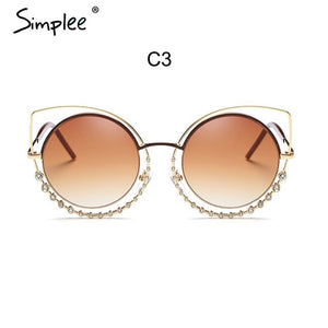 Simplee Vintage fashion cat eye women sunglasses Alloy female crystal beading sun glasses Cool ladies casual sunglasses UV400