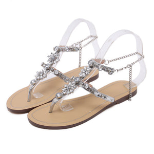 6 Color Woman Sandals Women Shoes Rhinestones Chains Thong Gladiator Flat Sandals Crystal Chaussure Plus Size 46 tenis feminino