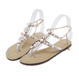6 Color Woman Sandals Women Shoes Rhinestones Chains Thong Gladiator Flat Sandals Crystal Chaussure Plus Size 46 tenis feminino