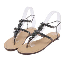 Load image into Gallery viewer, 6 Color Woman Sandals Women Shoes Rhinestones Chains Thong Gladiator Flat Sandals Crystal Chaussure Plus Size 46 tenis feminino