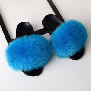 SARSALLYA Fur Slippers Women Real Fox Fur Slides Home Furry Flat Sandals Female Cute Fluffy House Shoes Woman Brand Luxury 2019