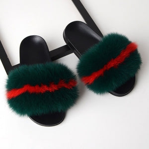 SARSALLYA Fur Slippers Women Real Fox Fur Slides Home Furry Flat Sandals Female Cute Fluffy House Shoes Woman Brand Luxury 2019