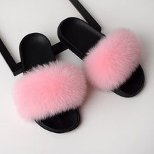 Load image into Gallery viewer, SARSALLYA Fur Slippers Women Real Fox Fur Slides Home Furry Flat Sandals Female Cute Fluffy House Shoes Woman Brand Luxury 2019