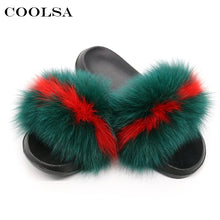 Load image into Gallery viewer, Coolsa Summer Women Fox Fur Slippers Real Fox hair Slides Female Furry Indoor Flip Flops Casual Beach Sandals Fluffy Plush Shoes