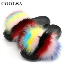 Load image into Gallery viewer, Coolsa Summer Women Fox Fur Slippers Real Fox hair Slides Female Furry Indoor Flip Flops Casual Beach Sandals Fluffy Plush Shoes