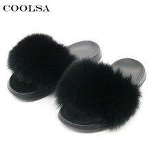 Load image into Gallery viewer, Coolsa Summer Women Fox Fur Slippers Real Fox hair Slides Female Furry Indoor Flip Flops Casual Beach Sandals Fluffy Plush Shoes