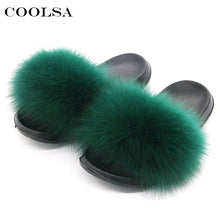 Load image into Gallery viewer, Coolsa Summer Women Fox Fur Slippers Real Fox hair Slides Female Furry Indoor Flip Flops Casual Beach Sandals Fluffy Plush Shoes