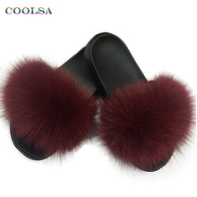 Load image into Gallery viewer, Coolsa Summer Women Fox Fur Slippers Real Fox hair Slides Female Furry Indoor Flip Flops Casual Beach Sandals Fluffy Plush Shoes