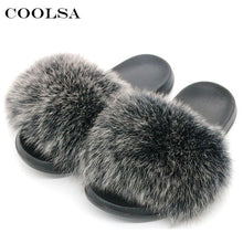 Load image into Gallery viewer, Coolsa Summer Women Fox Fur Slippers Real Fox hair Slides Female Furry Indoor Flip Flops Casual Beach Sandals Fluffy Plush Shoes