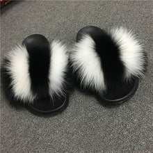 Load image into Gallery viewer, Coolsa Summer Women Fox Fur Slippers Real Fox hair Slides Female Furry Indoor Flip Flops Casual Beach Sandals Fluffy Plush Shoes