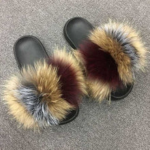 Load image into Gallery viewer, Coolsa Summer Women Fox Fur Slippers Real Fox hair Slides Female Furry Indoor Flip Flops Casual Beach Sandals Fluffy Plush Shoes
