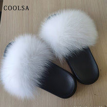 Load image into Gallery viewer, Coolsa Summer Women Fox Fur Slippers Real Fox hair Slides Female Furry Indoor Flip Flops Casual Beach Sandals Fluffy Plush Shoes